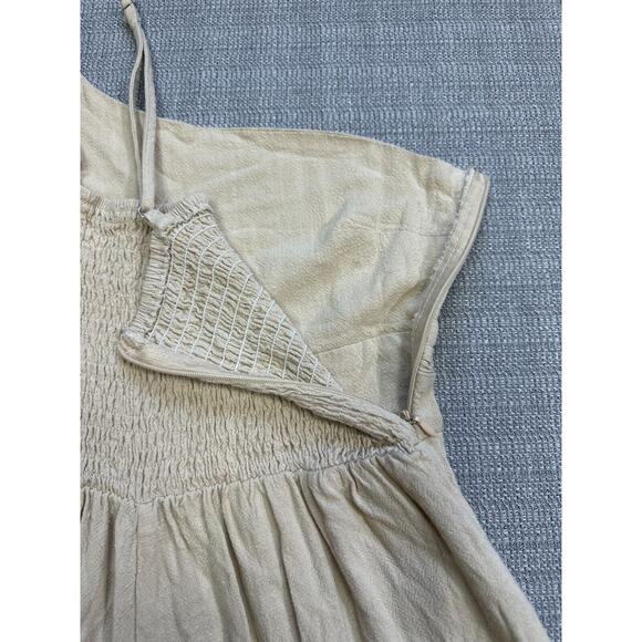 Anrabess Jumpsuit Small Tan Single Shoulder Wide Leg Coastal Linen One Shoulder - Picture 3 of 9